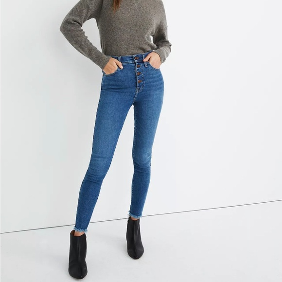 Madewell Denim - Madewell 10” High-Rise Skinny Button Fly and Ankle Raw Hem Skinny Jeans